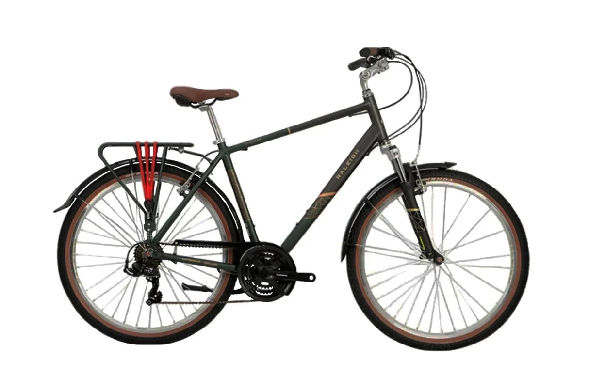 Raleigh Pioneer Trail Crossbar 21-Speed Grey/Green Hybrid Bike - Large 20''