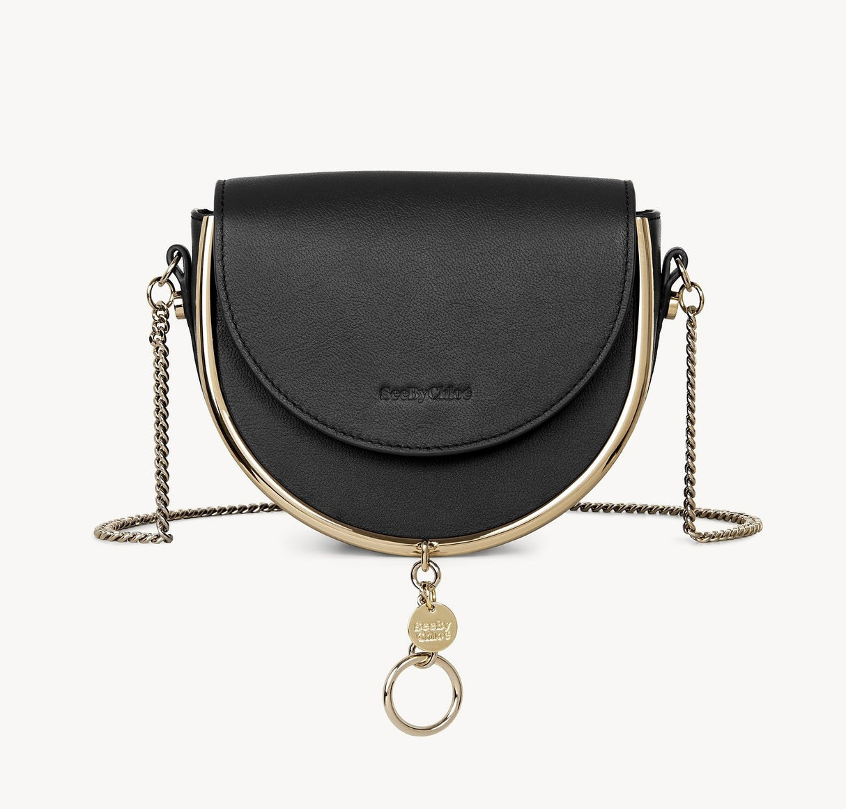 See By Chloé Mara Leather Half-Moon Small Crossbody Shoulder Bag - Black