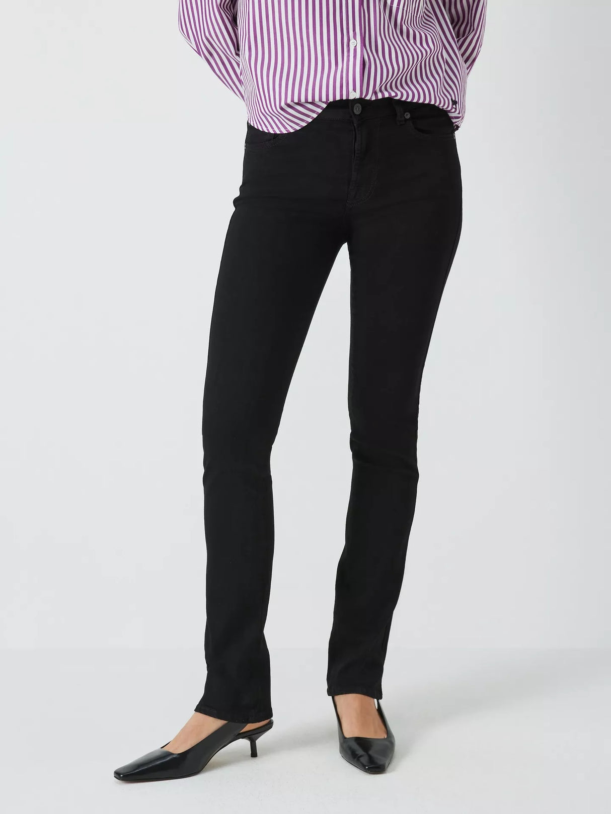 7 For All Mankind Kimmie Bair Straight Mid Rise Jeans - Rinsed Black - 27