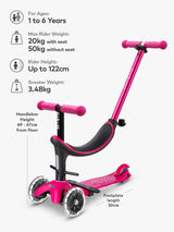 Micro Scooters 4-In-1 Mini Micro Push Along Light Up Wheels Scooter - Pink