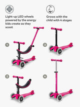 Micro Scooters 4-In-1 Mini Micro Push Along Light Up Wheels Scooter - Pink