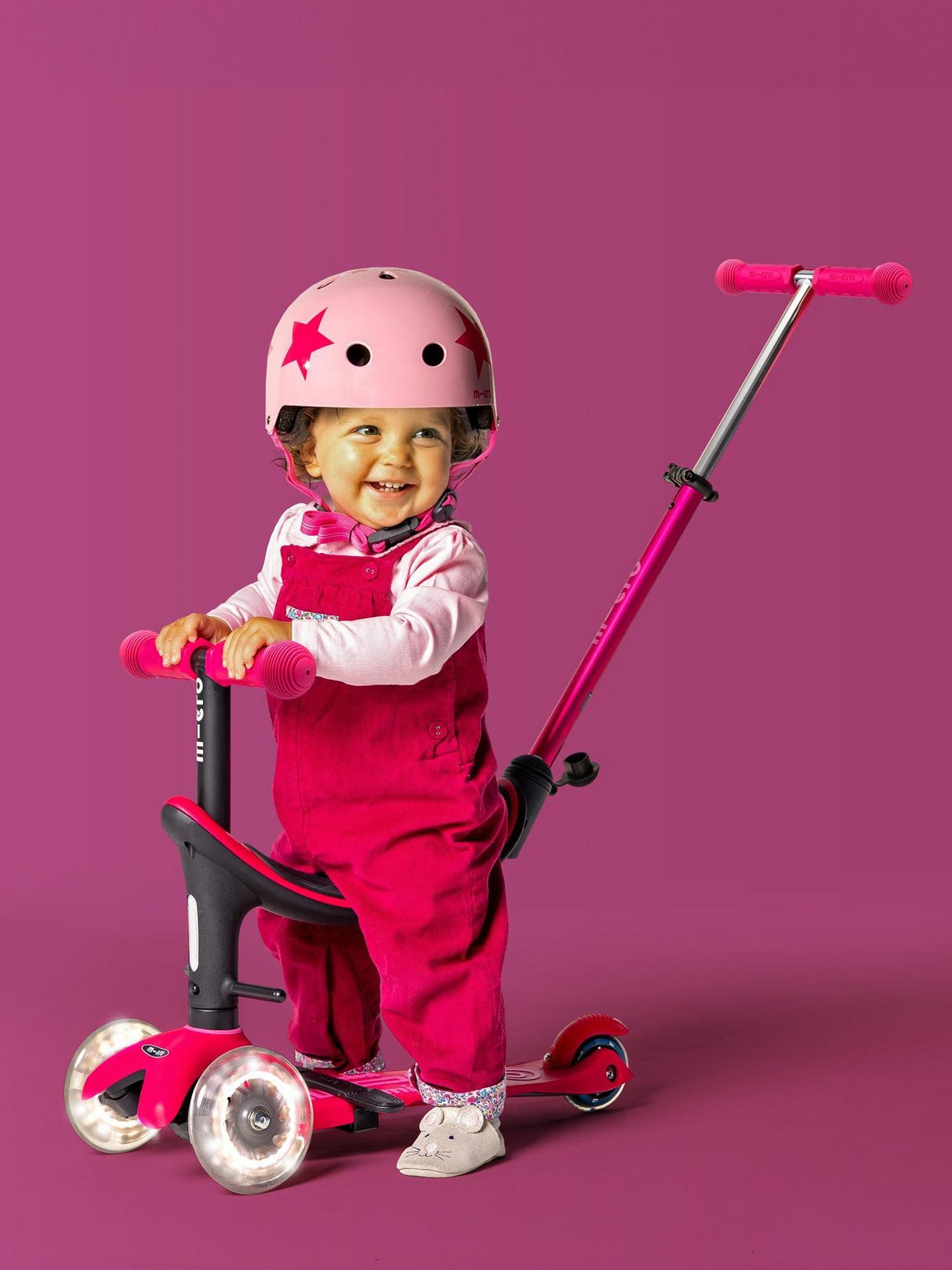 Micro Scooters 4-In-1 Mini Micro Push Along Light Up Wheels Scooter - Pink