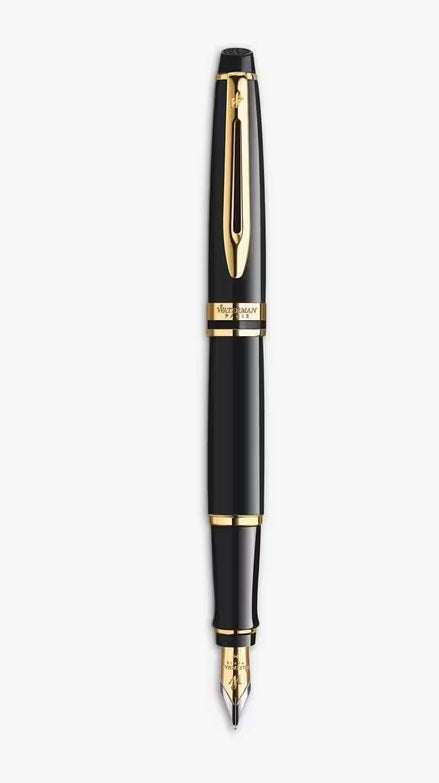 Waterman Expert 22 Carat Gold Trim 17cm Blue Ink Fountain Pen - Gloss Black
