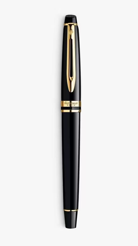 Waterman Expert 22 Carat Gold Trim 17cm Blue Ink Fountain Pen - Gloss Black
