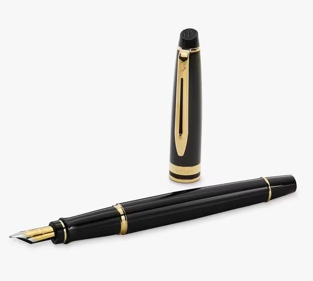 Waterman Expert 22 Carat Gold Trim 17cm Blue Ink Fountain Pen - Gloss Black