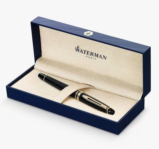 Waterman Expert 22 Carat Gold Trim 17cm Blue Ink Fountain Pen - Gloss Black