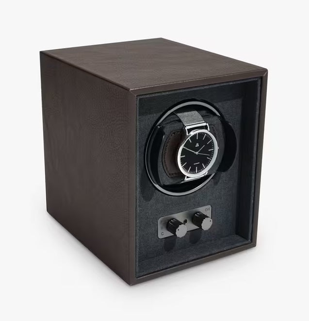 Stackers Vegan Leather Single Watch Winder 16 x 13 x 16cm - Dark Brown - Kazoop 