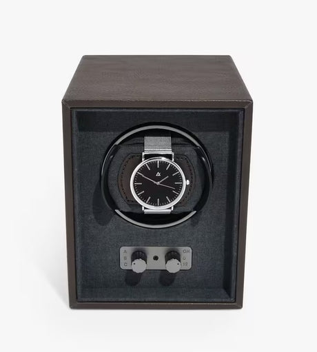 Stackers Vegan Leather Single Watch Winder 16 x 13 x 16cm - Dark Brown - Kazoop 