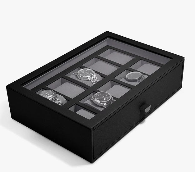 Stackers 10 Piece Watch Storage Drawer H9.5 x W36.5 x D25cm - Black - Kazoop 