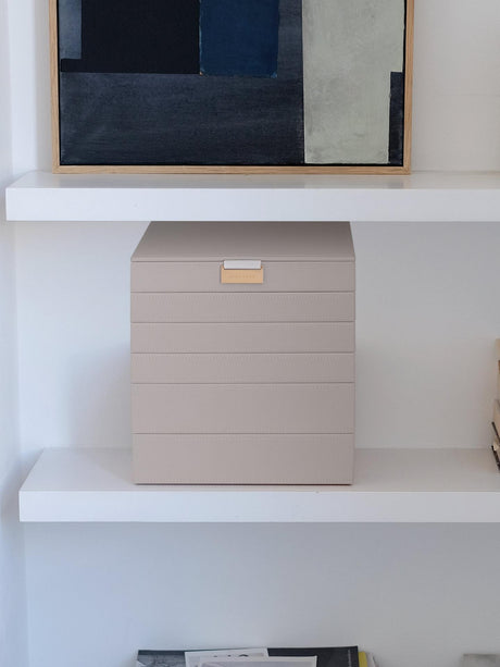 Stackers Classic Unisex Faux Leather 6 Layer Stackable Jewellery Box - Taupe