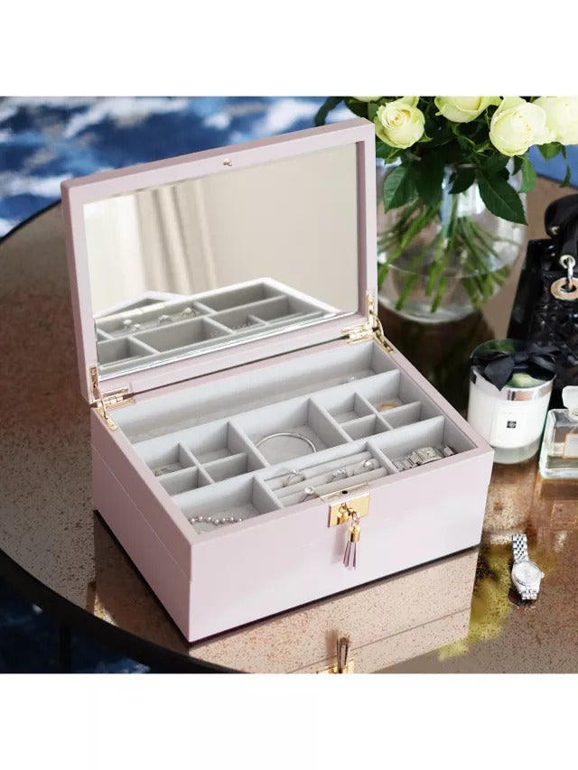 Stackers Velvet Lining Classic Medium Leather Jewellery Box - Blush Pink