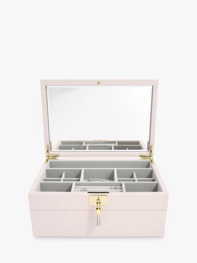 Stackers Velvet Lining Classic Medium Leather Jewellery Box - Blush Pink