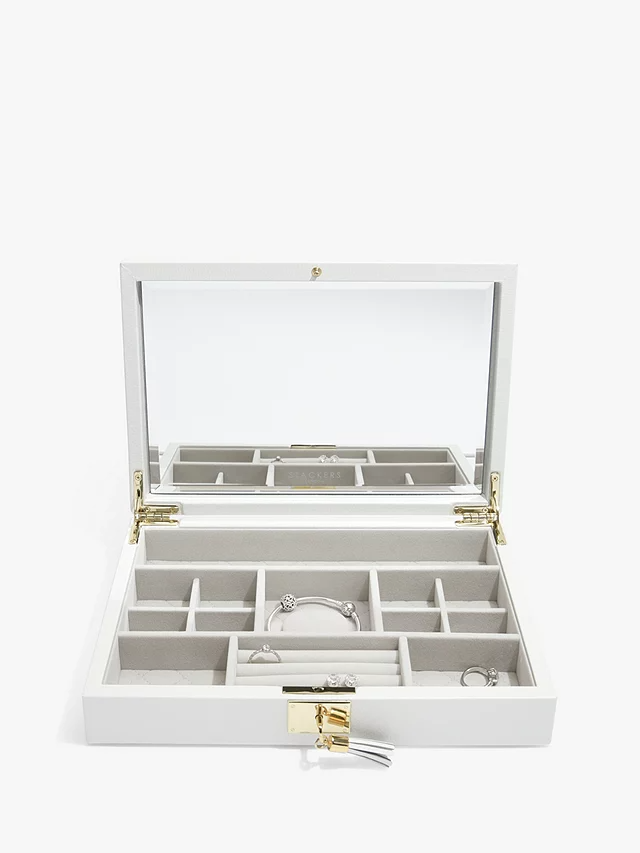 Stackers Leather Velvet Lined Stackable Jewellery Box - Orchid White - Kazoop 