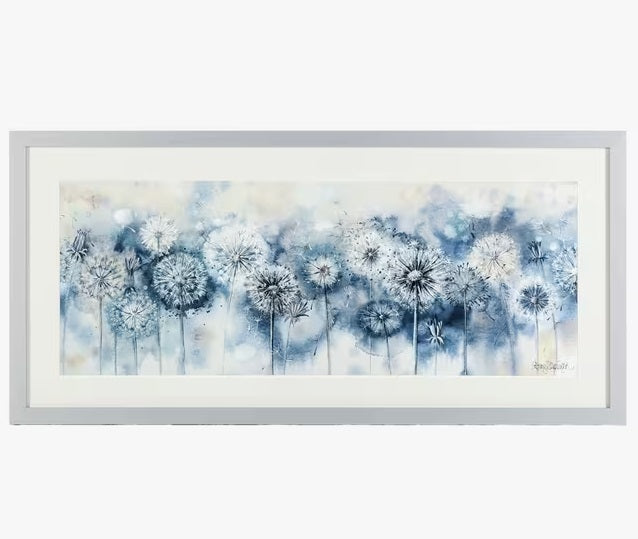 Catherine Stephenson Blue Dandelion Embellished Framed Print 50 x 105cm