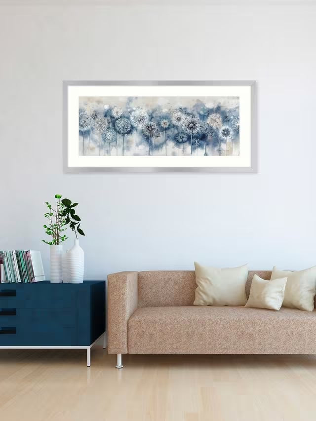 Catherine Stephenson Blue Dandelion Embellished Framed Print 50 x 105cm