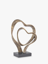 Libra Interiors Polyresin Double Heart Sculpture Antique Gold H36 x W26.5 cm