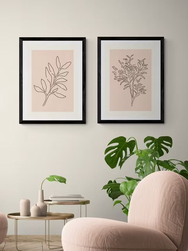 EAST END PRINTS Violet Studio Soft Leaves I & II Black Framed Prints 46x36cm