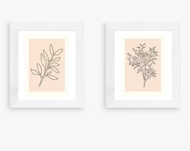 Violet Studio 'Soft Leaves I & II' Print Set of 2 (46 x 36cm) - White Frame