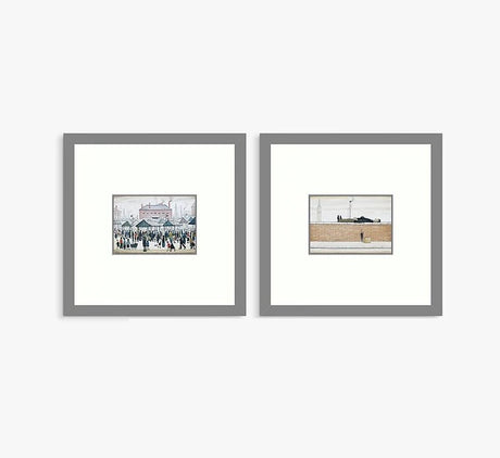 LS Lowry 'Man Lying on a Wall' & 'Market Scene' Framed Print Set of 2 Multi - Kazoop 