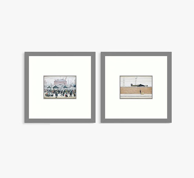 LS Lowry 'Man Lying on a Wall' & 'Market Scene' Framed Print Set of 2 Multi - Kazoop 
