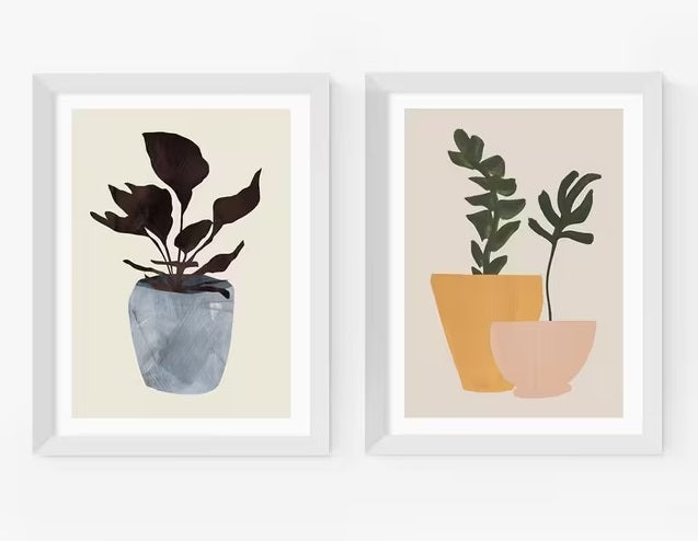 EAST END PRINTS Dan Hobday 'Plant Pot' Framed Prints 43 x 33cm - White Frame