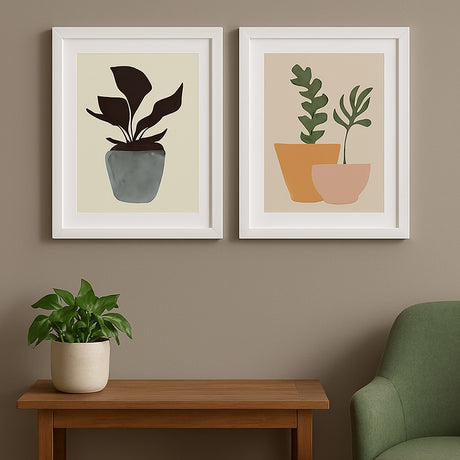 EAST END PRINTS Dan Hobday 'Plant Pot' Framed Prints 43 x 33cm - White Frame