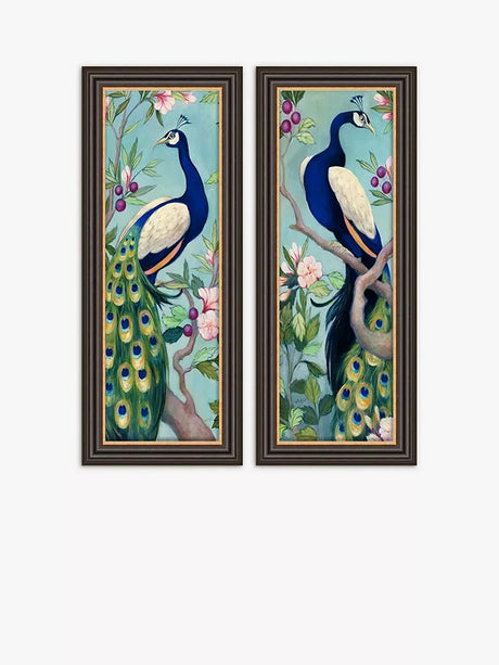 Julia Purinton - Peacocks Framed Prints Set of 2 67 x 27cm - Blue/Multi - Kazoop 