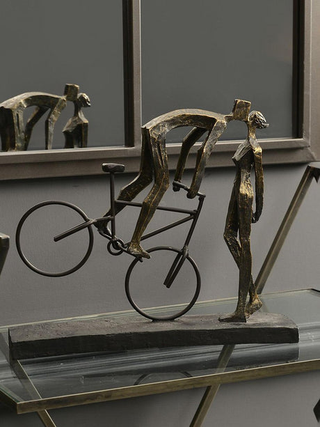 Libra Interiors Playful Kissing Couple on a Bike Sculpture - Metallic Bronze