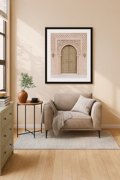 EAST END PRINTS Sisi & Seb Moroccan Door Framed Print 83x63cm - Black Frame