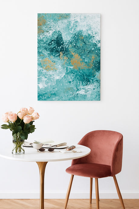 John Lewis Saran I Abstract Ready to Hang Canvas Print 90 x 60cm - Blue/Gold