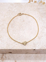 IBB Womens 9ct Yellow Gold 19cm Diamond Heart Charm Chain Bracelet - Gold