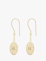 IBB Women's 9ct Gold Fine Jewellery Gemstone Filigree Round Drop Earrings