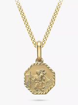 IBB 9ct Gold St Christopher Diamond Cut Satin Octagonal Pendant Necklace