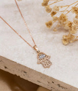 IBB 9ct Gold Gemstone Hamsa Hand Pendant Necklace 46cm - Rose & White Gold