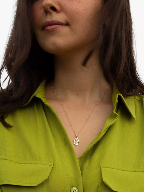 IBB 9ct Gold Gemstone Hamsa Hand Pendant Necklace 46cm - Rose & White Gold