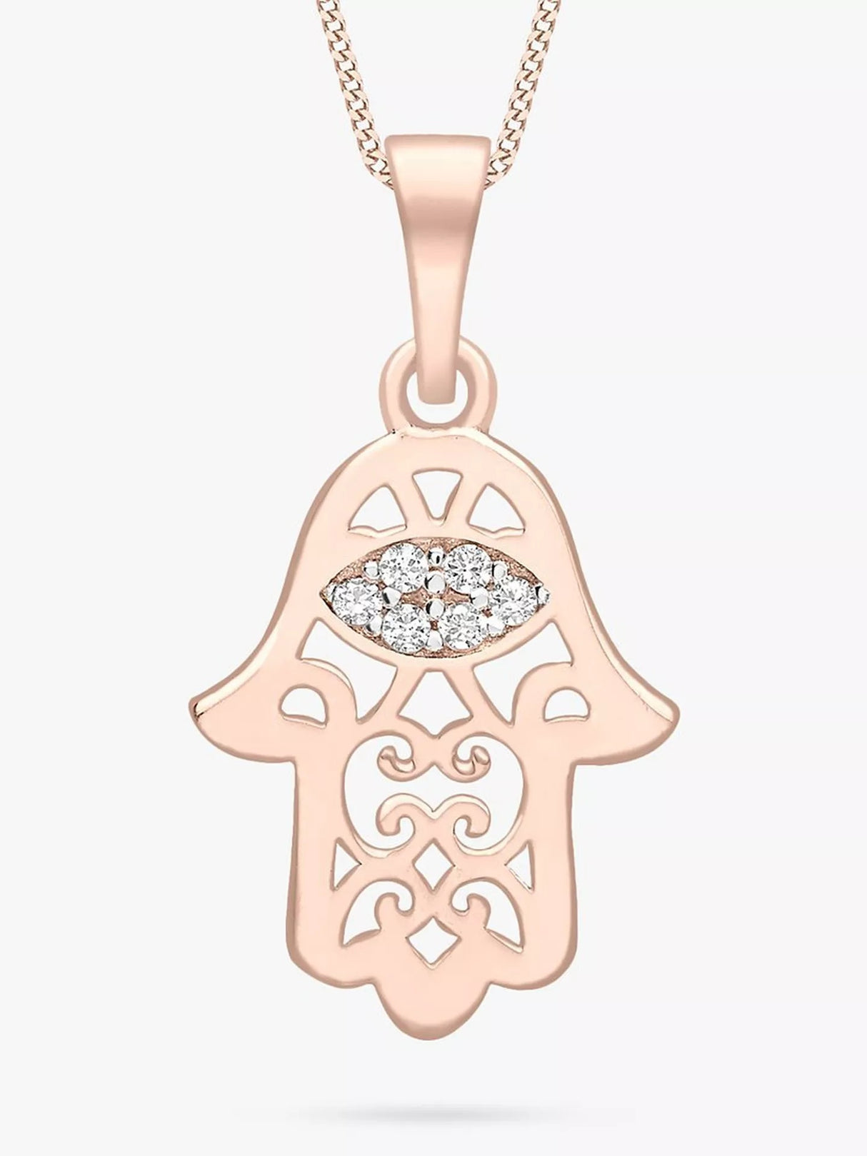 IBB 9ct Gold Gemstone Hamsa Hand Pendant Necklace 46cm - Rose & White Gold
