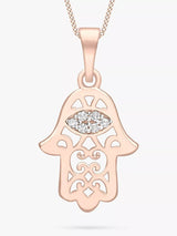 IBB 9ct Gold Gemstone Hamsa Hand Pendant Necklace 46cm - Rose & White Gold
