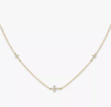 IBB Cubic Zirconia Triple Cross Chain Necklace 43-46cm - 9ct Yellow Gold