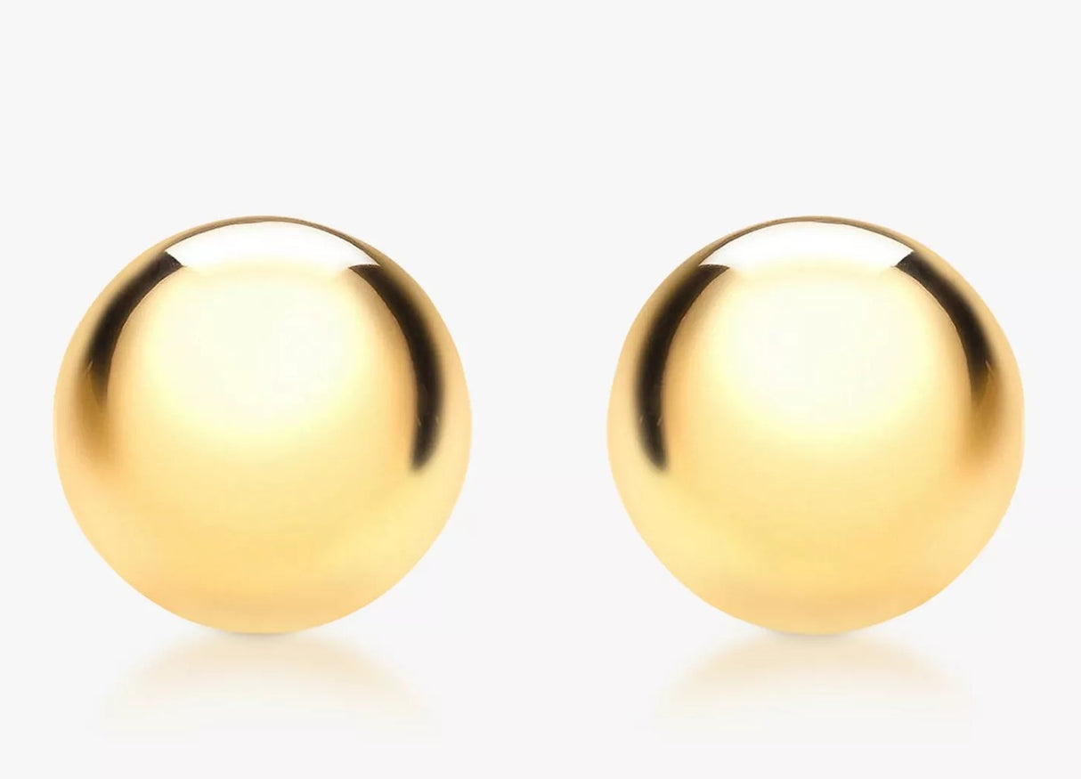 IBB Women's 18ct Yellow Gold 8mm Classic Polished Ball Stud Earrings - Gold