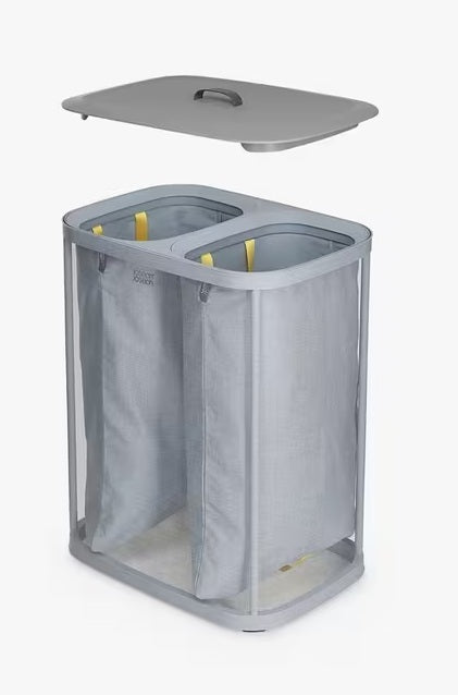 Joseph Joseph Tota 90L 2 Section Fabric Laundry Basket with Lid - Grey