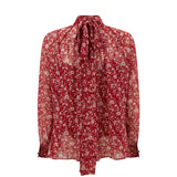 Max Mara Studio Pania Floral Tie Back Pure Silk Blouse Top - Red - UK 14