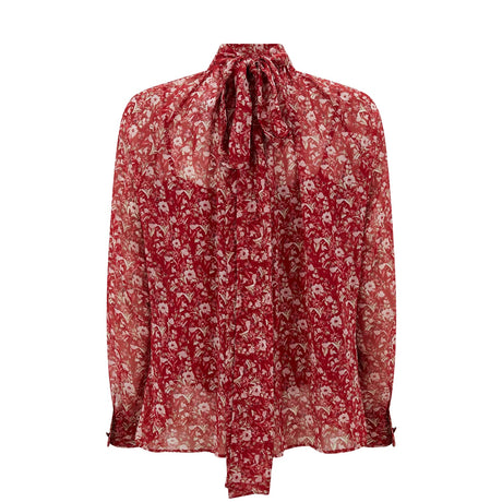 Max Mara Studio Pania Floral Tie Back Pure Silk Blouse Top - Red - UK 14
