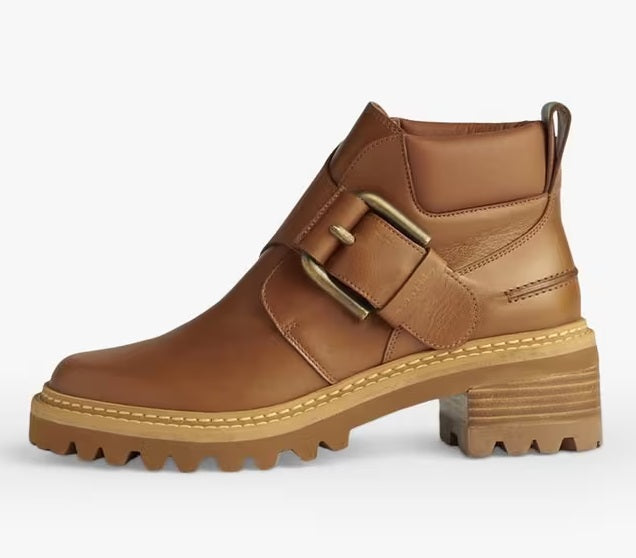 See By Chloé Willow Buckle Detail Chunky Sole Ankle Boots - Tan - UK 5/EU 38