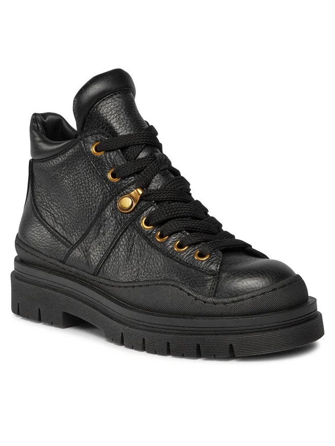 See By Chloé Women's Maeliss Black Combat Leather Lace-Up Ankle Boots - UK5