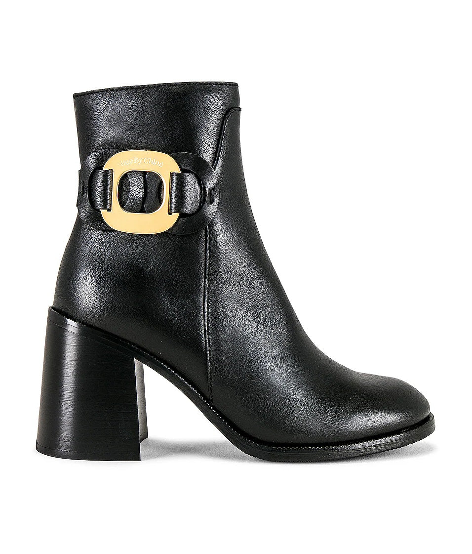 See By Chloé Chany Women's Black Leather Side Zipper Heeled Ankle Boots UK6