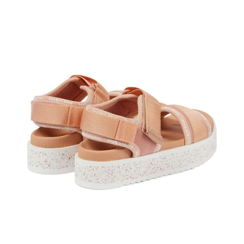 See by Chloé Womens Pipper 45mm Textile Platform Sandals Salmon Pink - 38