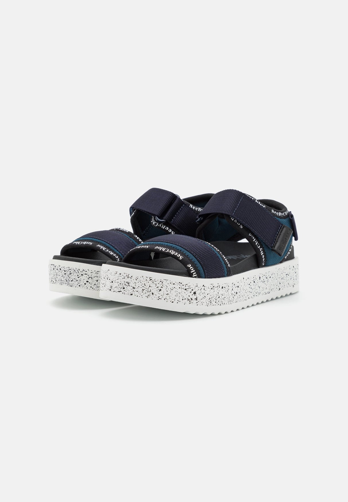 See by Chloé Womens Pipper 45mm Textile Platform Sandals - Blue Size 39