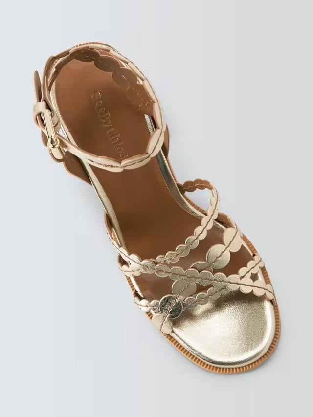 See By Chloé Kaddy Leather Circle Strap Heeled Sandals - Light Gold - UK 6