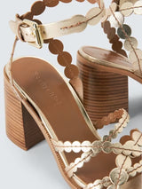 See By Chloé Kaddy Leather Circle Strap Heeled Sandals - Light Gold - UK 6