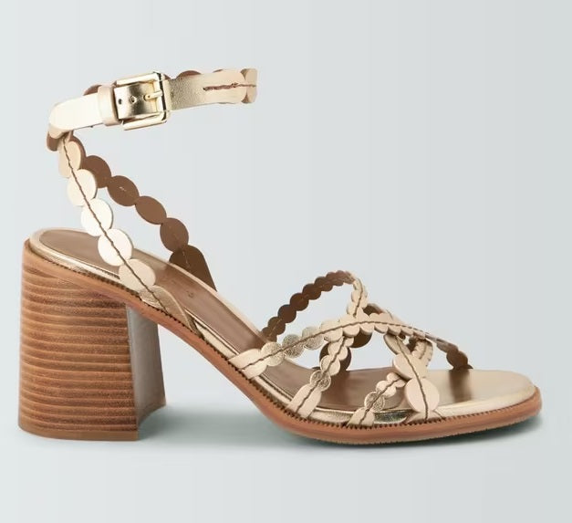 See By Chloé Kaddy Leather Circle Strap Heeled Sandals - Light Gold - UK 6